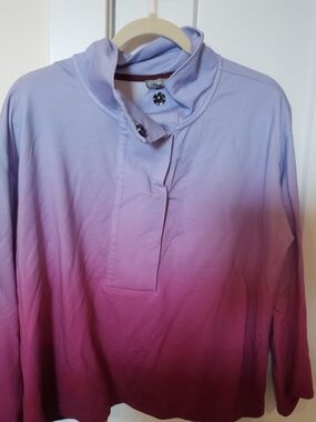 Talbots Lavender to Magenta Ombre Snap-Collar Sweatshirt
